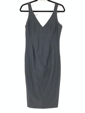SPORTMAX Dress Women's Size 8 Fitted V Neck Sheath Sleeveless Solid Dark Gray